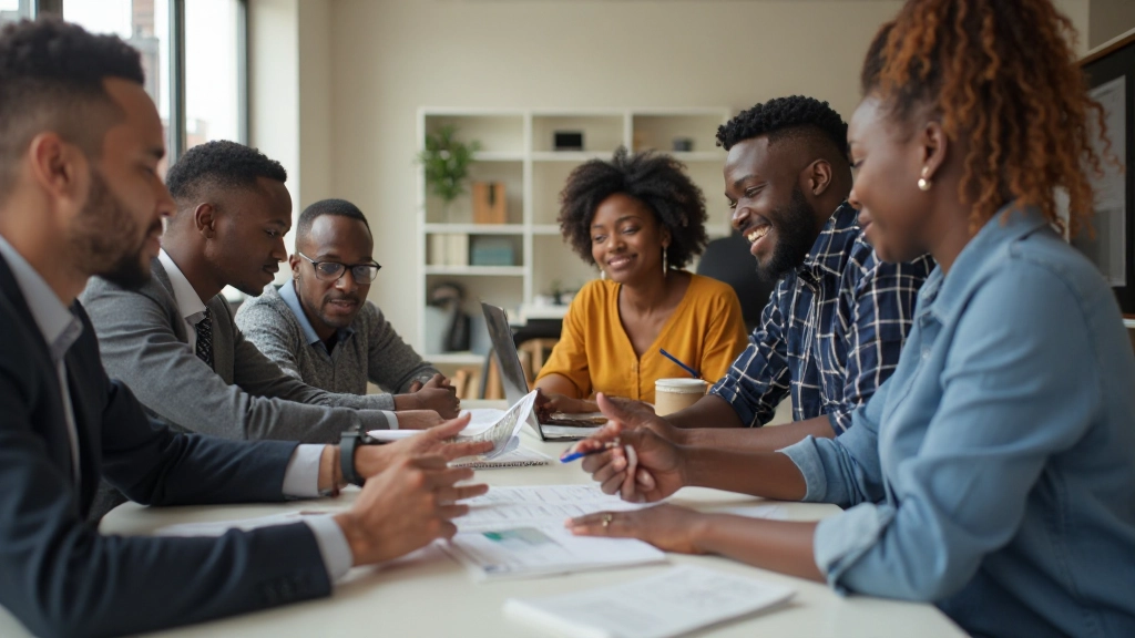 Community learning session showing diverse Kenyans engaged in financial education