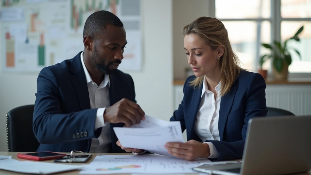 Professional financial advisor reviewing long-term investment portfolio with client at modern desk