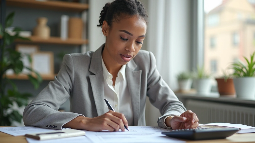 Professional financial planning session with budgeting documents and calculator on desk